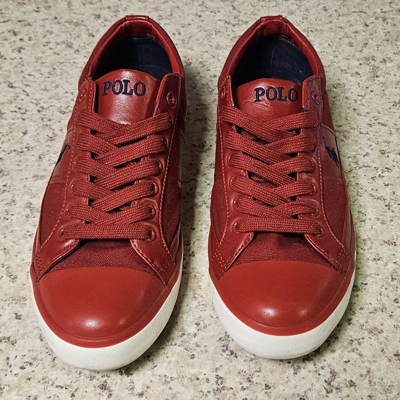 POLO RALPH LAUREN RED CANVAS CHURSTON SNEAKERS - Picture 1 of 5